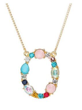 Large Initial Letter "O" Name Multi Color Rhinestone Gold Tone Necklace